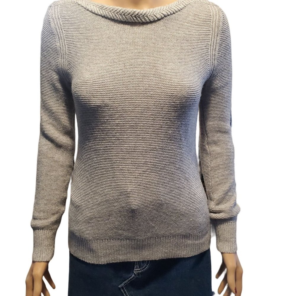 Banana Republic Sz XS Wool Cashmere Blend Braided Neck Gray with Silver Thread